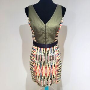 Rachel Roy Women's Sleeveless Front Zip V-Neck Boho Print Dress 10 Green Summer